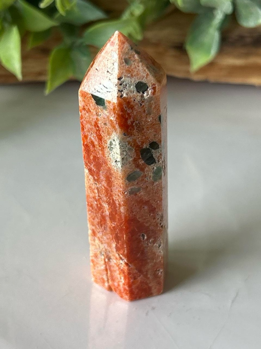 💎 Sunstone & apatite crystal tower 3”